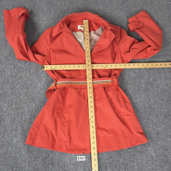 Vintage Talbots Trench Coat Womens Medium Orange Rain Jacket Short Belted - Picture 5 of 11